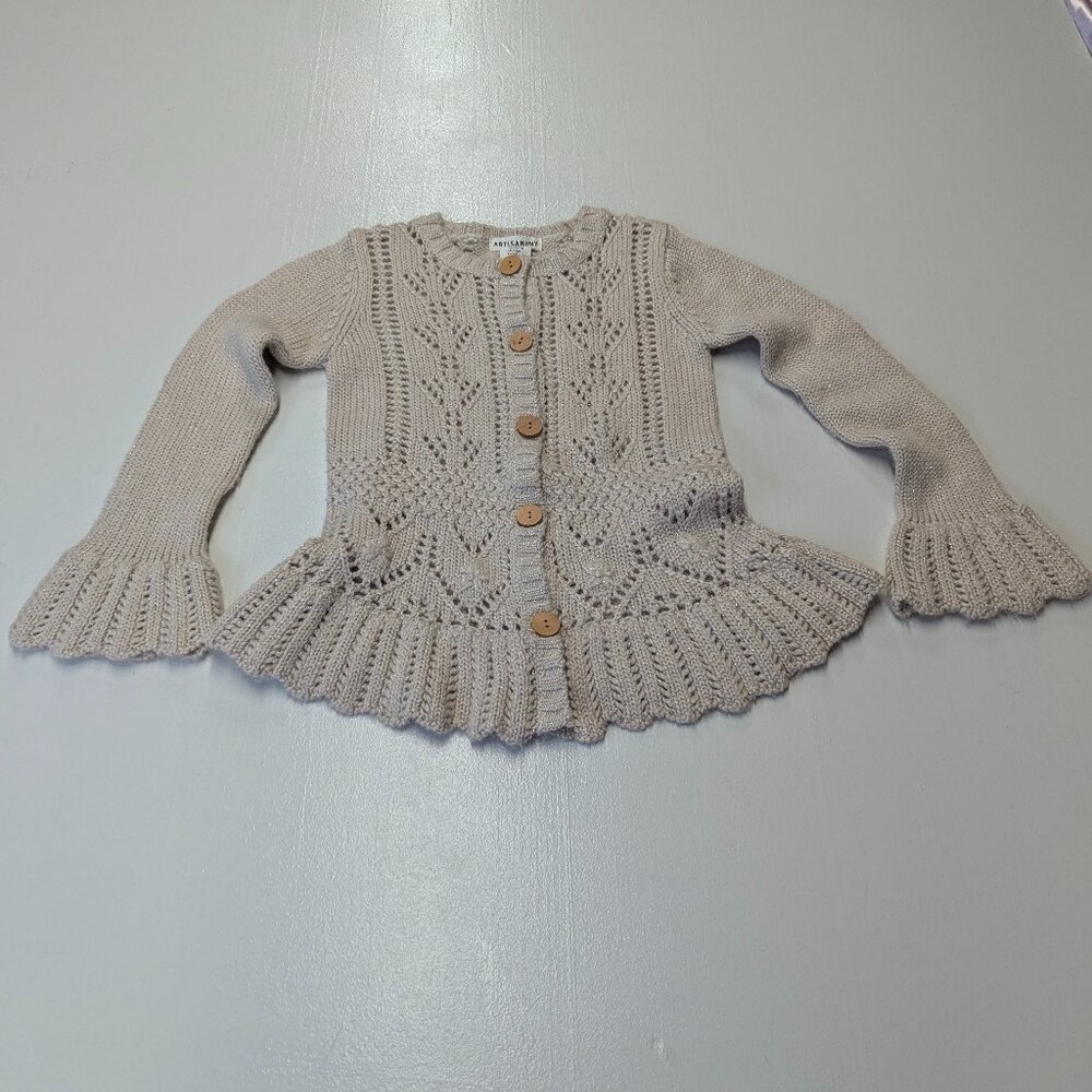 Artisan NY Sparkly Beige Size S (7/8) Peplum Cardigan Sweater